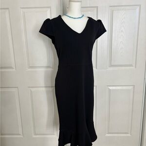 LIGHTLY USED- Betsey Johnson Black Midi Dress with Cap Sleeves